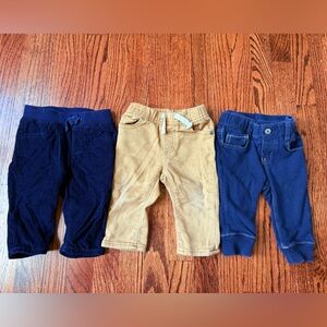 GAP Baby Pants - 2 Navy and Tan Trio - Size 6-12 months